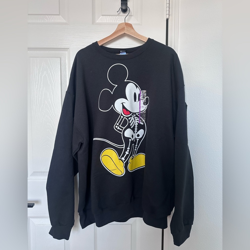 Disney Black Crewneck Sweater with Mickey Skeleton Design